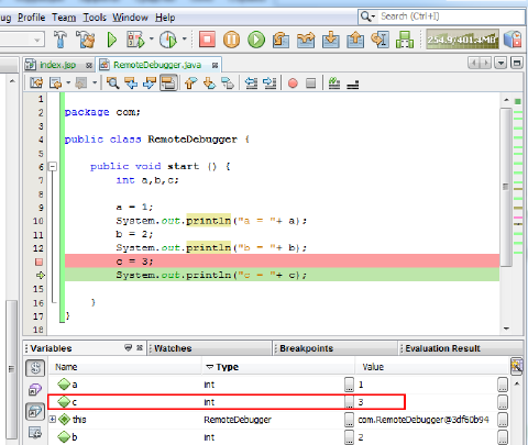 Image 59: NetBeans break point next line
