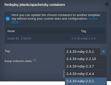 Image 40: Ruby container redeploy dialog